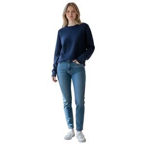 J.Crew Women Pullover Sweater Vintage Fleece Crew Neck Long Sleeve Blue Medium